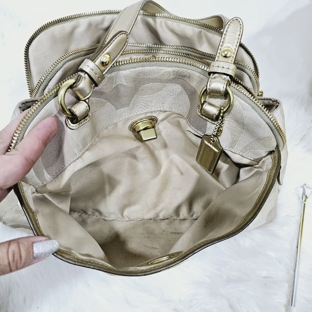 Coach Penelope signature satchel handbag cream and gold